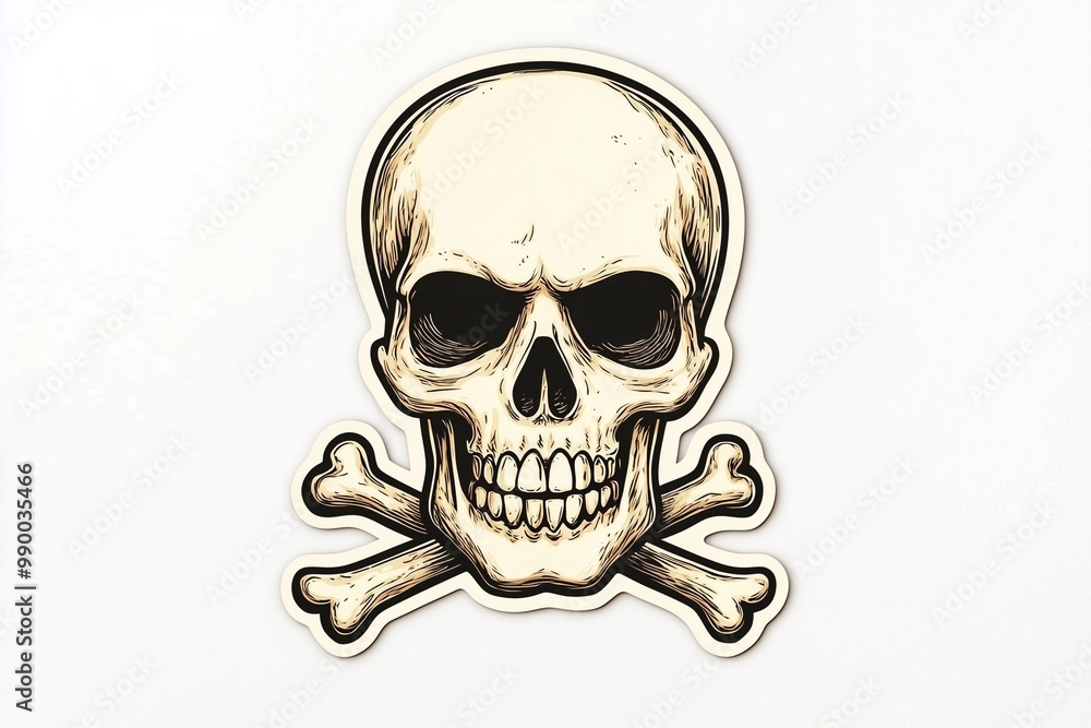 Fun Skull and Crossbones Vinyl Sticker on a Clean White Backdrop Fun Skull and Crossbones Vinyl Sticker on a Clean White Backdrop