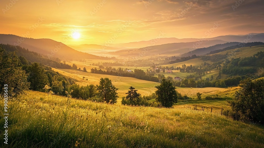 Fototapeta premium Mountain valley during sunrise. Beautiful natural summer landscape in Slovakia