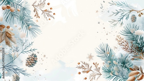 Elegant Minimalist Watercolor Winter Background with Light Blue and Gray Palette, perfect for Christmas and seasonal designs, holiday cards, and winter-themed marketing materials.