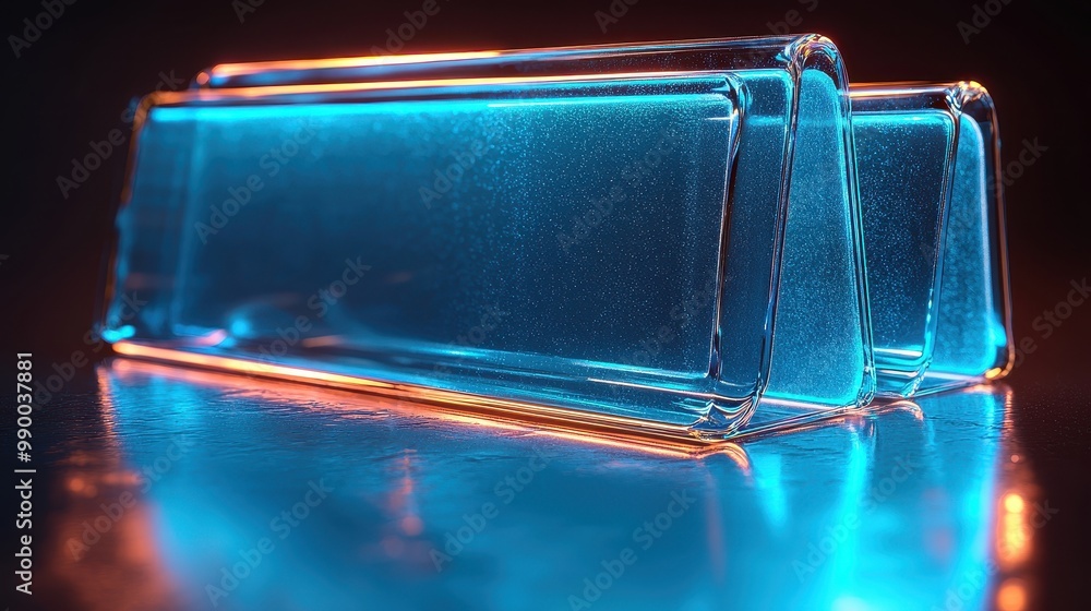 Abstract Glass Shapes with Blue and Orange Lights Abstract Glass Shapes with Blue and Orange Lights