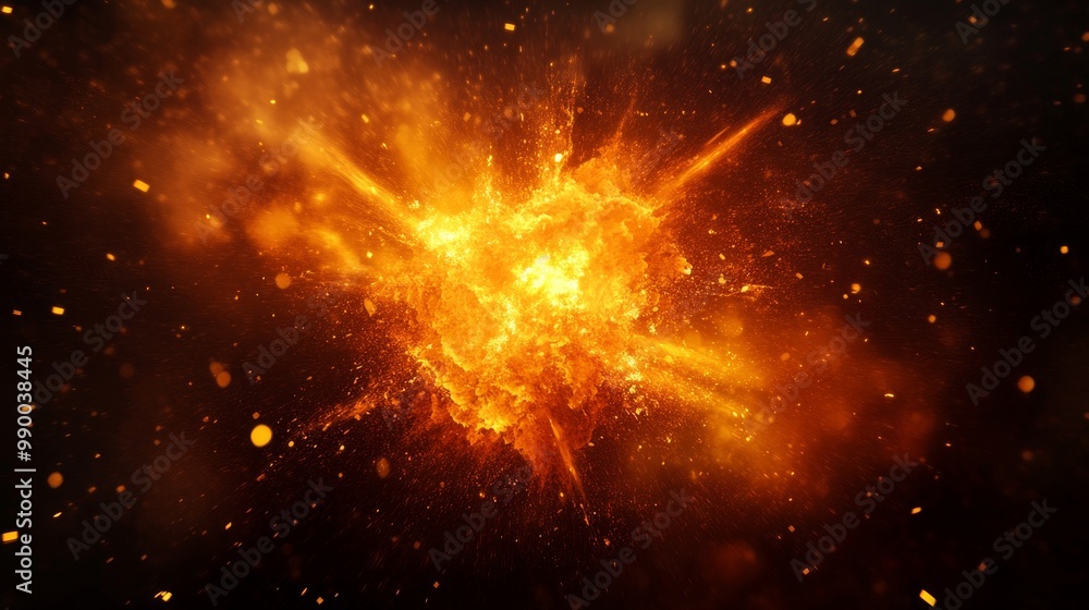 Fototapeta premium A dramatic image of an explosive energy burst with fiery debris and light, symbolizing power, intensity, chaos, creation, and transformation.