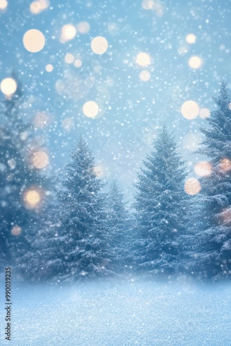 Obraz na płótnie Snow trees with bokeh lighting in winter on a blurred background w salonie