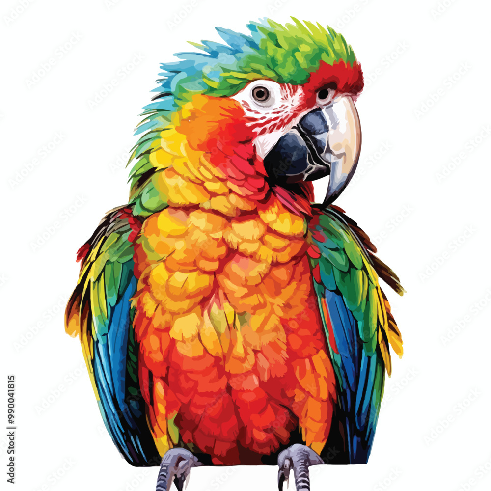 Fototapeta premium Colorful parrot face drawing vibrant Watercolor illustration. isolated on white with clipping path