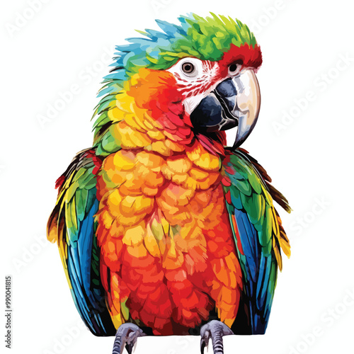 Colorful parrot face drawing vibrant  Watercolor illustration. isolated on white with clipping path