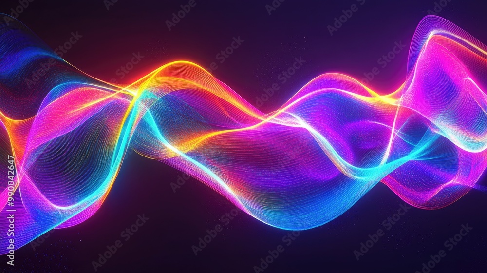 Abstract neon wave lines in bright, vibrant colors, flowing in curves over a dark background. Abstract neon wave lines in bright, vibrant colors, flowing in curves over a dark background.
