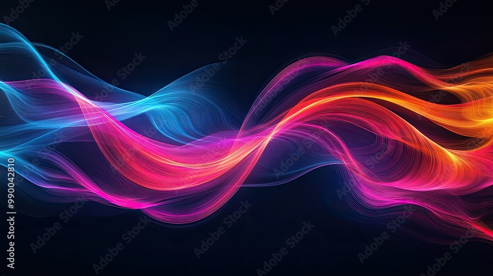 Abstract neon waves in vivid colors flowing across a dark background, creating a futuristic design. Abstract neon waves in vivid colors flowing across a dark background, creating a futuristic design.