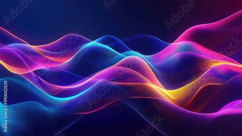 Abstract neon waves in vibrant colors flowing across a dark background, creating a futuristic, glowing design.