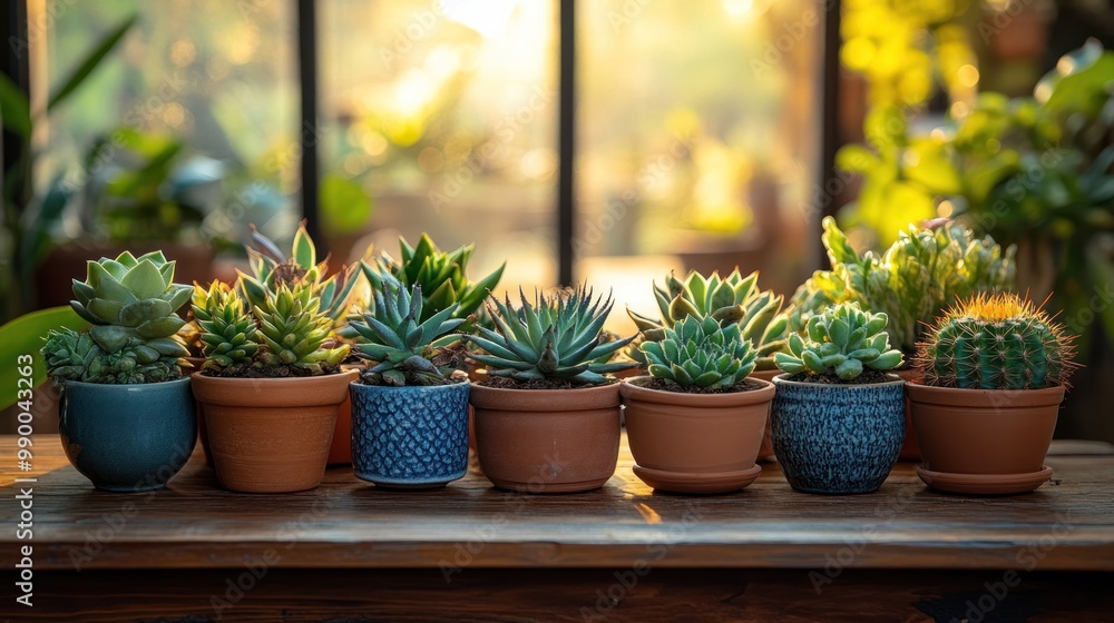 Succulents in Pots on Wooden Table Succulents in Pots on Wooden Table