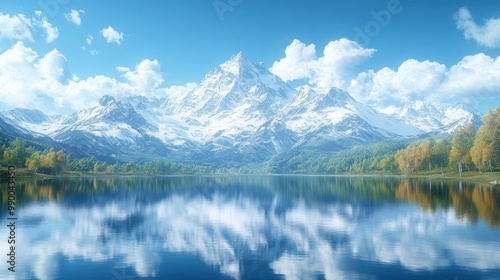 Wallpaper Mural Majestic mountain landscape reflecting in a serene lake. Torontodigital.ca