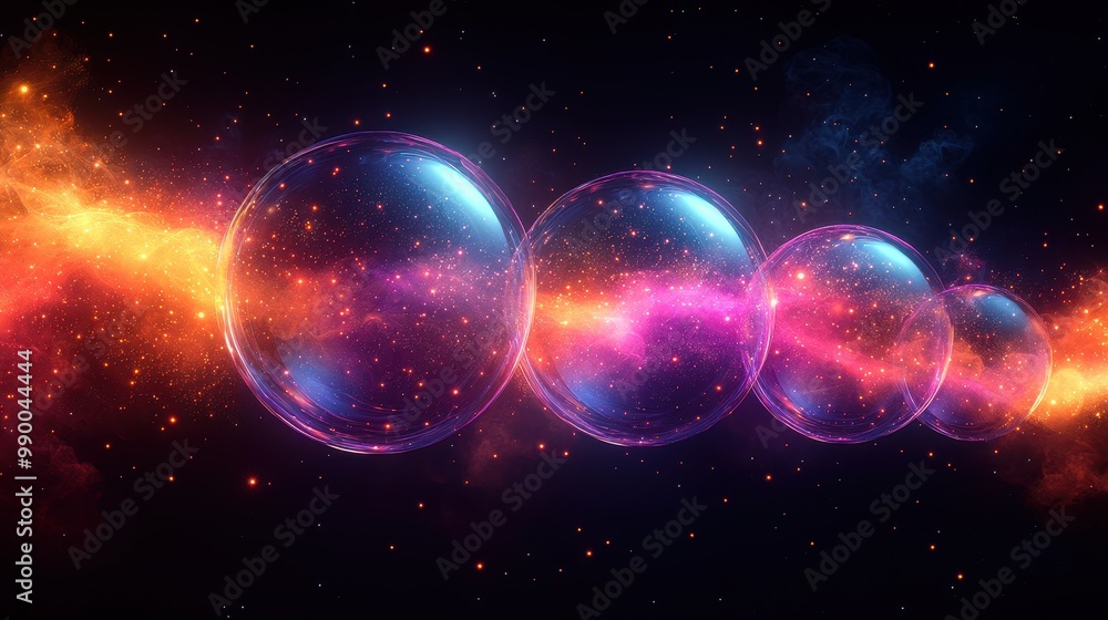 Abstract Cosmic Bubbles with Glowing Lights and Nebula Abstract Cosmic Bubbles with Glowing Lights and Nebula