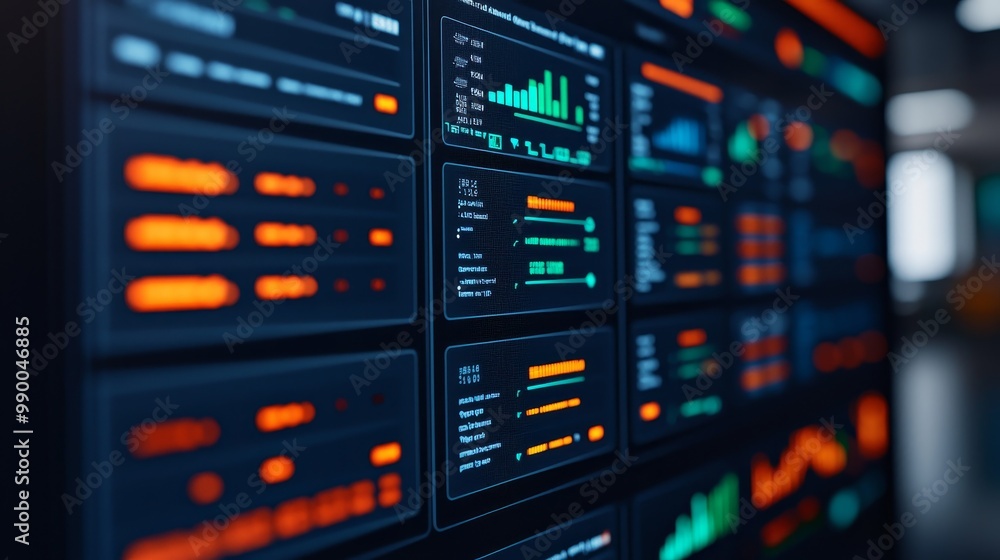 High-Tech Smart Home Control Panel with Real-Time Data and Analytics Displayed on Multiple Screens