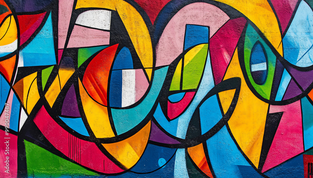 Fototapeta premium A graffiti-covered urban wall, showcasing vibrant colors, bold lines, and an edgy, artistic vibe