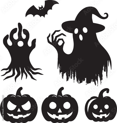 Halloween ghost silhouette vector art illustration