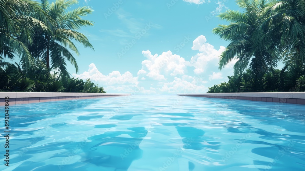 Tranquil Infinity Pool with Palm Trees and Clear Blue Sky on a Sunny Day Tranquil Infinity Pool with Palm Trees and Clear Blue Sky on a Sunny Day