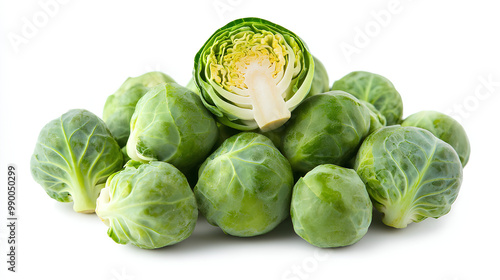 Fresh Brussels sprouts, halved to display the inner layers, isolated on a white background.