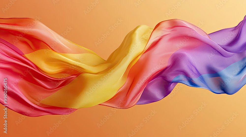 Obraz premium Artistic rainbow ribbons forming a flowing flag, representing inclusivity and LGBTQ pride in a vibrant artistic style.
