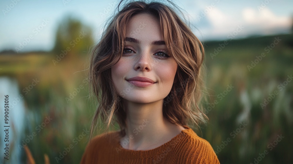 happy woman enjoying outdoor nature near a lake, relaxed female in serene landscape with peaceful environment, content woman enjoying the calm lake view, outdoor scene of natural beauty happy woman enjoying outdoor nature near a lake, relaxed female in serene landscape with peaceful environment, content woman enjoying the calm lake view, outdoor scene of natural beauty