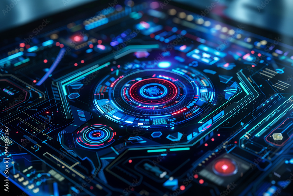 Futuristic gas stove burner with vibrant bright flame, with circuit board design on the surface. Modern kitchen with smart appliances cyber space. Futuristic gas stove burner with vibrant bright flame, with circuit board design on the surface. Modern kitchen with smart appliances cyber space.