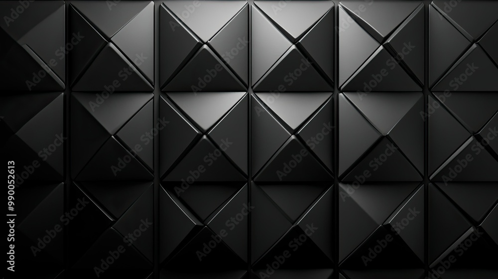 Black diamond-shaped 3D texture on a dark backdrop, forming a modern, abstract wallpaper design. Black diamond-shaped 3D texture on a dark backdrop, forming a modern, abstract wallpaper design.