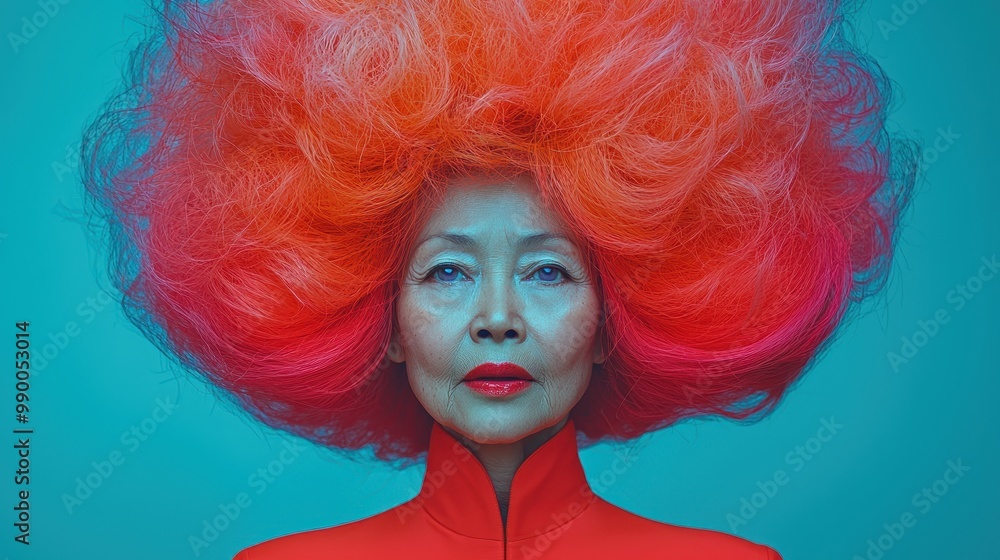 Portrait of a Woman with Red Hair and Blue Eyes Against a Teal Background Portrait of a Woman with Red Hair and Blue Eyes Against a Teal Background