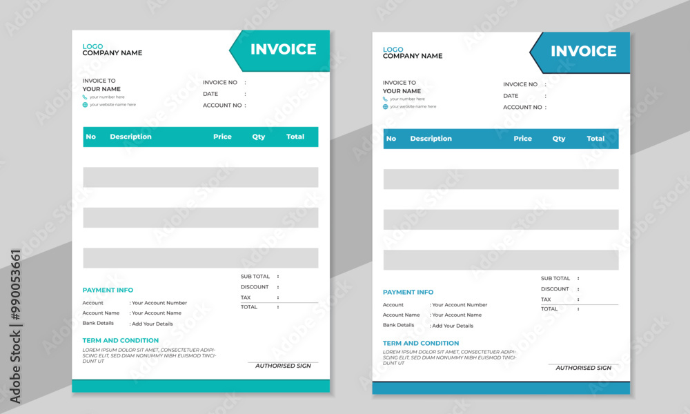 Corporate business modern invoice design template with dual colour variation in A4 Corporate business modern invoice design template with dual colour variation in A4