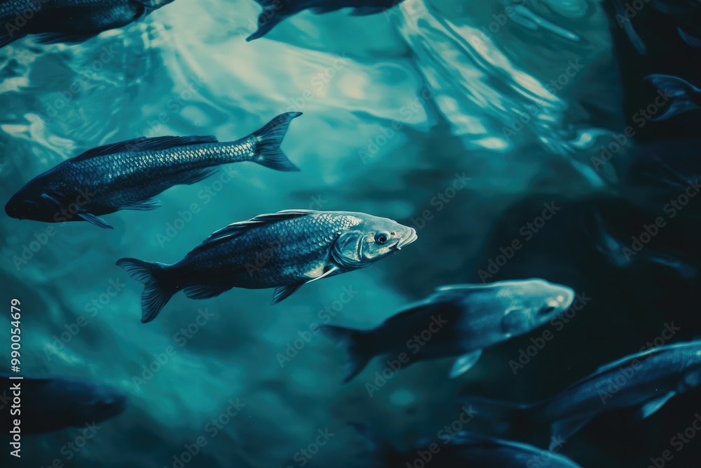 Fototapeta premium A school of fish swimming through turquoise water