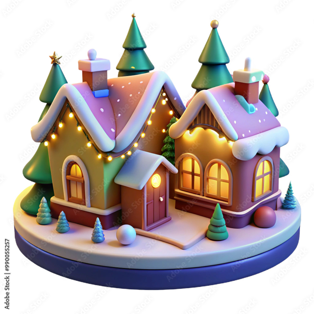 Obraz premium Christmas Village 3d cartoon style illustration