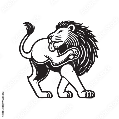 Panthera leo Outline Clipart - Lion vector illustration in black and white photo