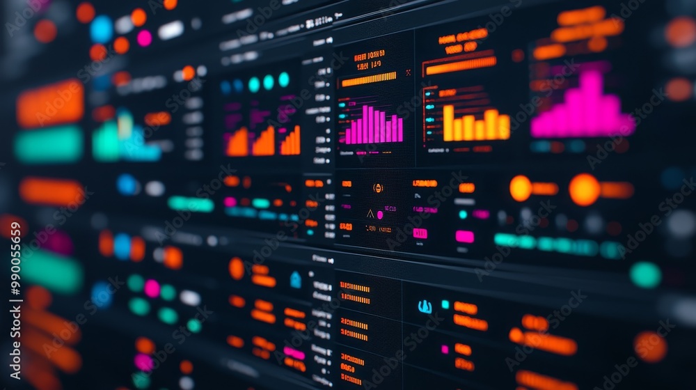 High-Tech Smart Home Interface with Colorful Data Visualizations and Modern Technology Elements High-Tech Smart Home Interface with Colorful Data Visualizations and Modern Technology Elements