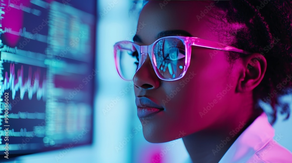 Young Professional Analyzing Data on Screen in Modern Office - Environment Social Governance (ESG) Concept Young Professional Analyzing Data on Screen in Modern Office - Environment Social Governance (ESG) Concept