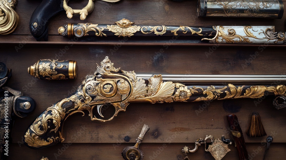 Obraz premium Ceremonial arms production, where highly decorative and symbolic weapons are made for use in military parades and formal ceremonies.