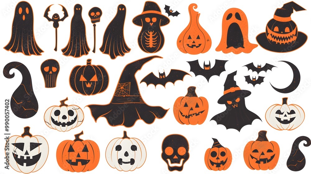 Halloween icon set featuring vibrant orange and black designs, perfect for seasonal decorations, party invitations, and festive designs that celebrate the spooky charm of Halloween Halloween icon set featuring vibrant orange and black designs, perfect for seasonal decorations, party invitations, and festive designs that celebrate the spooky charm of Halloween