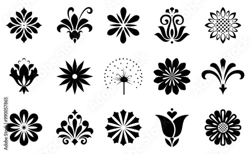 Flowers icon set. Flowers isolated on transparent background. Flowers in modern simple. Cute round flower plant nature collection. Vector illustrator