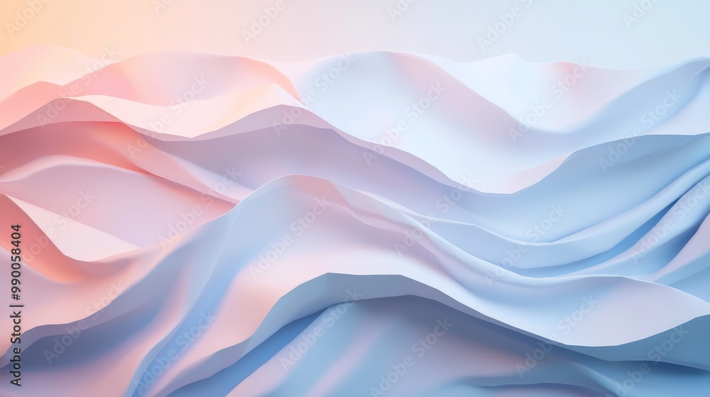 Abstract 3D Render of Colorful Wavy Landscape with Soft Pastel Tones and Smooth Curves