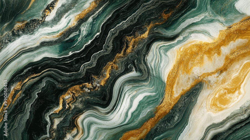 Abstract Green, Black, Gold, and White Swirls with Glitter Abstract Green, Black, Gold, and White Swirls with Glitter
