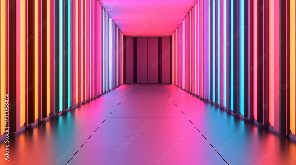 Vibrant Modern Hallway with Colorful LED Lights Representing Environment Social Governance (ESG) Concept Vibrant Modern Hallway with Colorful LED Lights Representing Environment Social Governance (ESG) Concept