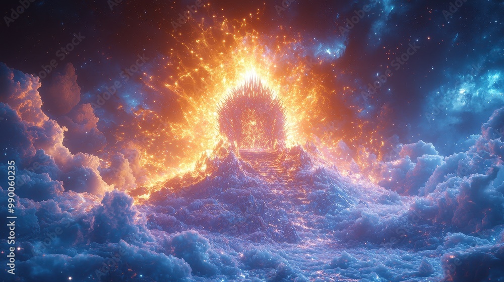 Obraz premium Fantasy Throne on Fire with Stars and Clouds