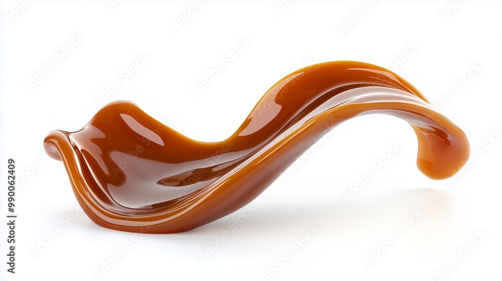 Glossy Caramel Sauce Splash on White Background Glossy Caramel Sauce Splash on White Background