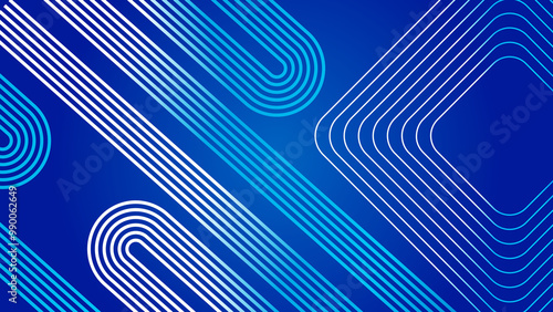 Abstract glowing circle lines on dark blue background. Geometric stripe line art design. Modern shiny blue lines. Futuristic technology concept. Suit for poster, cover, banner, brochure, website