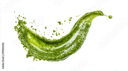 Bold Green Pesto Sauce Splash in Dramatic Arc