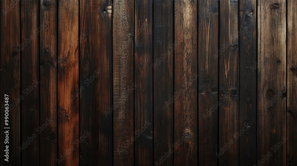Naklejka premium Dark wood grain wall texture as a web graphic, with subtle patterns for a sophisticated, high-end web design.