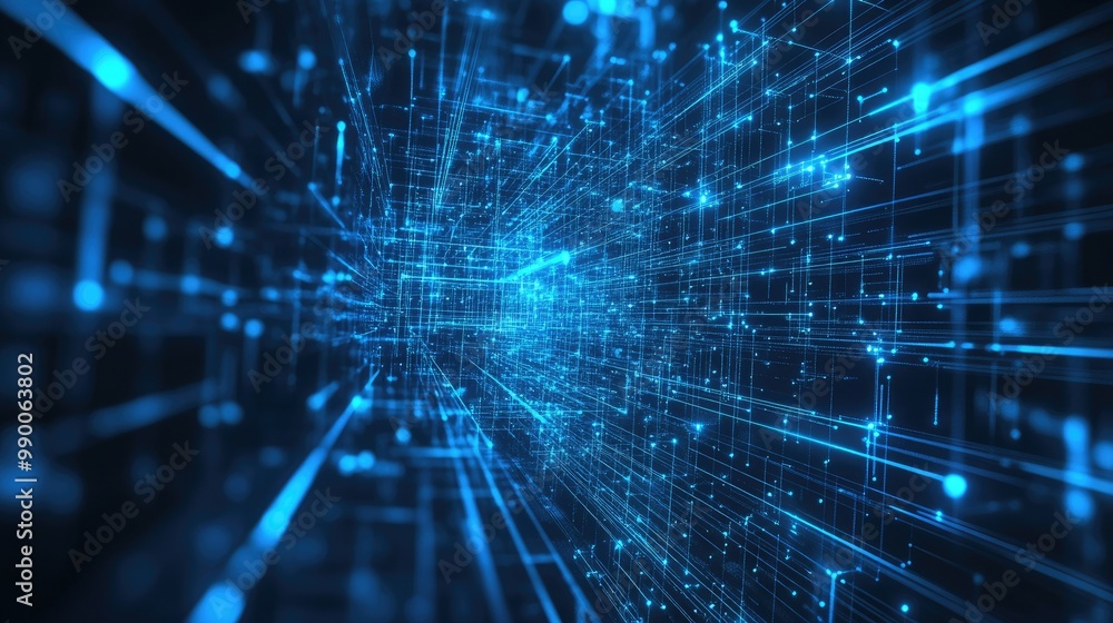 Digital network concept with blue wireframe squares and lines, symbolizing modern technology and data systems. Digital network concept with blue wireframe squares and lines, symbolizing modern technology and data systems.