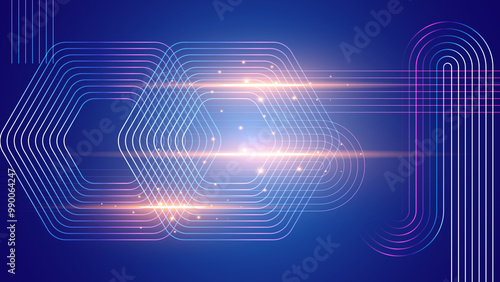 Abstract glowing circle lines on dark blue background. Geometric stripe line art design. Modern shiny blue lines. Futuristic technology concept. Suit for poster, cover, banner, brochure, website