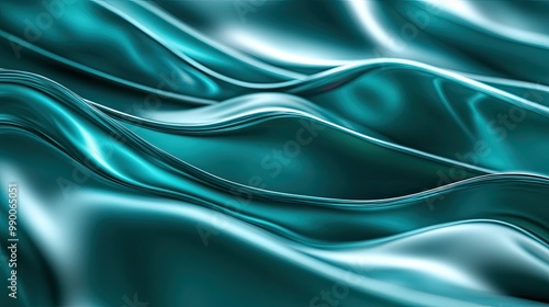 Dynamic 3D teal waves flowing across the background, creating an energetic and fluid abstract design.