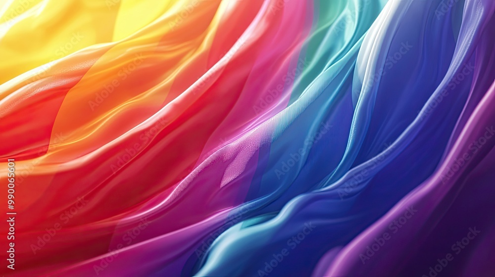 Obraz premium Dynamic rainbow ribbons representing a pride flag in motion, symbolizing LGBTQ identity and love.