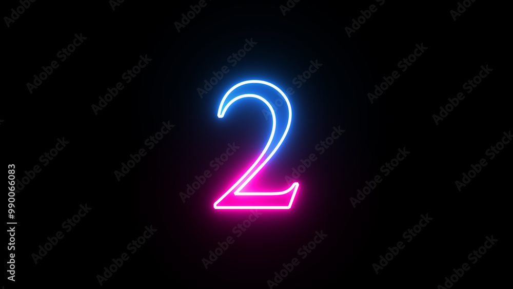 Glowing neon numeric number 2. Purple and blue neon font alphanumeric Glowing neon numeric number 2. Purple and blue neon font alphanumeric
