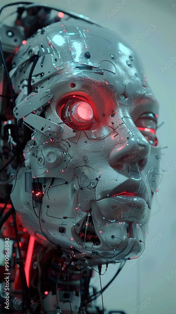 Fototapeta premium Futuristic Robot Head: Artificial Intelligence Concept