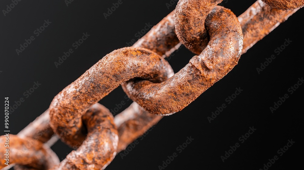 Close up Rusty Chain Link on Black Background Close up Rusty Chain Link on Black Background