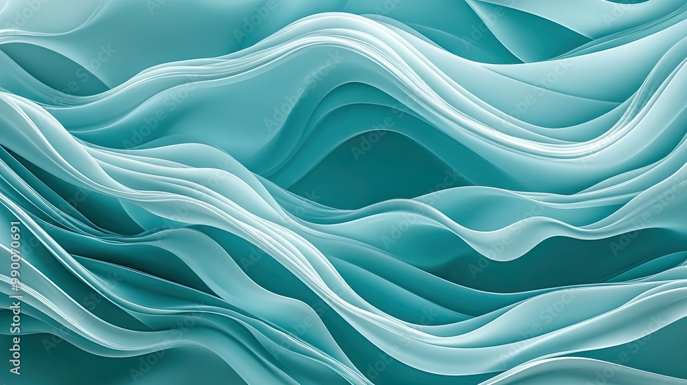 Fluid 3D teal waves creating a seamless, flowing background design, perfect for posters and graphics. Fluid 3D teal waves creating a seamless, flowing background design, perfect for posters and graphics.