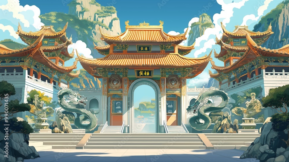 Fototapeta premium anime background of the ancient nice temple